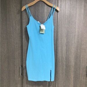 Divided Aqua Blue Double-Strap Mini Dress